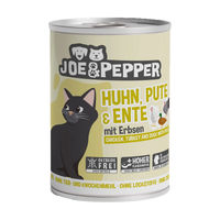 Produktbild von Joe & Pepper Katzen Nassfutter Adult Huhn Pute Ente mit Erbsen getreidefrei und hoher Fleischanteil 6x400g