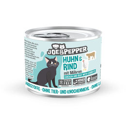 Produktbild von Joe & Pepper Katzen Nassfutter Huhn & Rind mit Möhren getreidefrei für erwachsene Katzen 6x200g