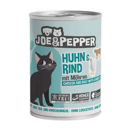 Produktbild von Joe & Pepper Katzen Nassfutter Huhn und Rind mit Möhren für adulte Katzen getreidefrei 6x400g