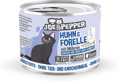 Joe & Pepper Katzenfutter Huhn und Forelle mit Möhren getreidefrei für erwachsene Katzen 6x200g – Bild 1 von 2