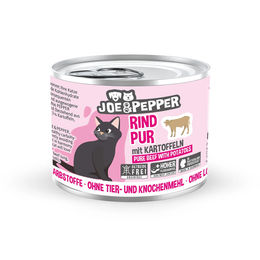 Produktbild von Joe & Pepper Katzenfutter Rind pur mit Kartoffeln für erwachsene Katzen getreidefrei mit hohem Fleischanteil 6x200g