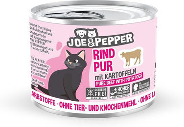 Produktbild von Joe & Pepper Katzenfutter Rind pur mit Kartoffeln getreidefrei für erwachsene Katzen 6x200g