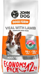 JOHN DOG Good Form Hundetrockenfutter Adult Medium und Large Breeds Kalb mit Lamm Glutenfrei 12 kg – Bild 1 von 2