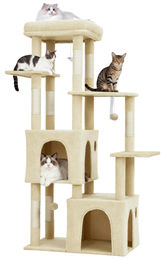 Jojoka Kratzbaum für Katzen mit Kratzstamm Höhle und Hängematte Beige 157 x 99 x 46 cm – Bild 1 von 1