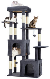 Jojoka Kratzbaum für Katzen mit Kratzstamm Höhle und Hängematte Dunkelgrau 157 x 99 x 46 cm – Bild 1 von 1