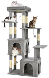 Jojoka Kratzbaum für Katzen mit Kratzstamm Höhle und Hängematte Hellgrau 157 x 99 x 46 cm – Bild 1 von 1