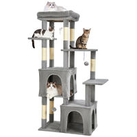 Produktbild von Jojoka Kratzbaum für Katzen mit Kratzstamm Höhle und Hängematte Hellgrau 157 x 99 x 46 cm