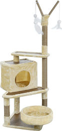 JooTech Kratzbaum für Katzen mit 3 Ebenen, Höhle, Hängematte und Aussichtskörbchen in Beige/Braun, 147 cm hoch – Bild 1 von 1