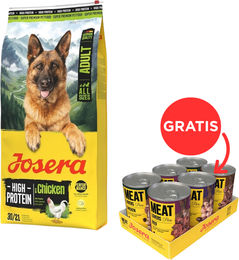 Produktbild von Josera High Protein Adult Hundefutter Huhn glutenfrei 12,5kg plus Josera Meat Lovers Pure 6x400g