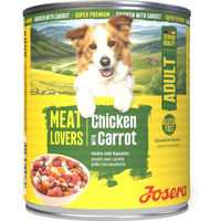 Produktbild von Josera Meat Lovers Adult Menu Hundefutter mit Huhn Rind Schwein und Karotten Stückchen in Sauce glutenfrei 480g