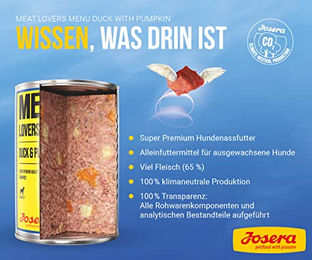 Josera Meat Lovers Menu Ente mit Kürbis Nassfutter für Hunde Adult Getreidefrei 6 x 400 g - 6 x 400 g – Bild 1 von 7