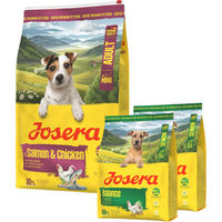 Produktbild von Josera Mini Adult Hundefutter Lachs und Huhn glutenfrei mit Soße für kleine Hunderassen 10 kg plus 2x 900g gratis