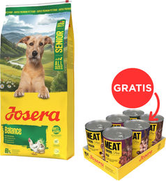Produktbild von Josera Senior Balance Hundefutter mit Gewichtskontrolle 12,5kg und Josera Meat Lovers Pure Geflügel 6x400g
