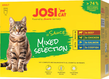 JosiCat Katzen Nassfutter Multipack Mixed Selection Stückchen in Sauce Rind Huhn Lachs Kabeljau Kitten 12x85g getreidefrei ohne Zucker – Bild 1 von 9