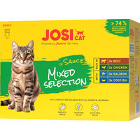 Produktbild von JosiCat Katzen Nassfutter Multipack Mixed Selection Stückchen in Sauce Rind Huhn Lachs Kabeljau Kitten 12x85g getreidefrei ohne Zucker