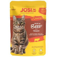Produktbild von JosiCat Nassfutter für ausgewachsene Katzen mit Rind in Sauce, getreidefrei und ohne Zucker, 28 x 85 g Beutel
