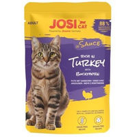 Produktbild von JosiCat Nassfutter für ausgewachsene Katzen mit Truthahn in Sauce, getreidefrei und ohne Zucker, 28 x 85 g Beutel