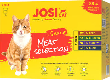 JosiCat Nassfutter Multipack für Katzen Adult Stückchen in Sauce Rind Huhn Ente getreidefrei ohne Zucker 12x85g – Bild 1 von 3