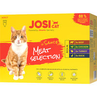 Produktbild von JosiCat Nassfutter Multipack für Katzen Adult Stückchen in Sauce Rind Huhn Ente getreidefrei ohne Zucker 12x85g