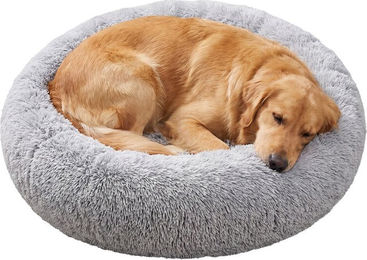 JOYFURNOS Flauschiges Donut-Hundebett für Welpen und Hunde in Grau mit abnehmbarem waschbarem Bezug 140 x 140 x 20 cm – Bild 1 von 1