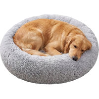 Produktbild von JOYFURNOS Flauschiges Donut-Hundebett für Welpen und Hunde in Grau mit abnehmbarem waschbarem Bezug 140 x 140 x 20 cm