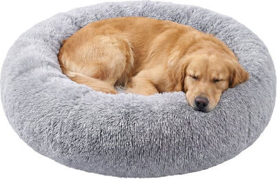 JOYFURNOS Flauschiges Hundebett und Katzenbett als Donut-Kissen aus Plüsch, Grau, 120 cm Durchmesser – Bild 1 von 1