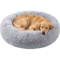 Produktbild von JOYFURNOS Flauschiges Hundebett und Katzenbett als Donut-Kissen aus Plüsch, Grau, 120 cm Durchmesser