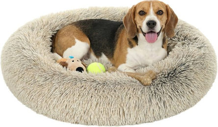JOYFURNOS Hundebett Donut-Form aus Plüsch mit herausnehmbarem Kissen Khaki Durchmesser 70 cm – Bild 1 von 1