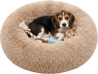 JOYFURNOS Hundebett Donut-Sofa aus Plüsch mit herausnehmbarem Kissen Durchmesser 70 cm Camel – Bild 1 von 1