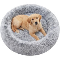 Produktbild von JOYFURNOS Hundebett im Donut-Design aus Fleece mit herausnehmbarem Zentrum Grau 90 cm Durchmesser