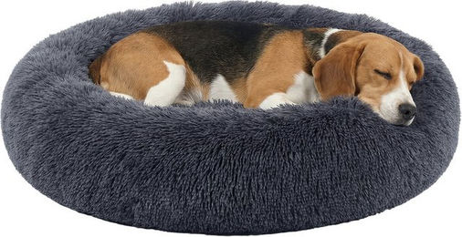 JOYFURNOS Hundebett und Katzenbett Donut-Kissen aus Plüsch waschbar Dunkelgrau 80 cm Durchmesser – Bild 1 von 1