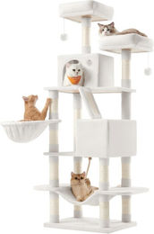 JOYFURNOS Kratzbaum für Katzen 168 cm mit 13 Kratzstämmen, Rampen, Höhlen und Hängematte in Cremeweiß – Bild 1 von 1