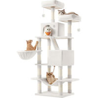 Produktbild von JOYFURNOS Kratzbaum für Katzen 168 cm mit 13 Kratzstämmen, Rampen, Höhlen und Hängematte in Cremeweiß