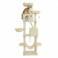 Produktbild von JOYFURNOS Kratzbaum für Katzen, 206 cm großer Katzenturm aus Plüsch mit 13 Kratzsäulen, Höhlen und Hängematte, Beige