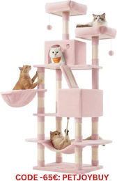 JOYFURNOS Kratzbaum Größe L in Pastellrosa mit 168 cm Höhe, 13 Kratzsäulen, 2 Plattformen, 2 Höhlen, Korb und Hängematte – Bild 1 von 1