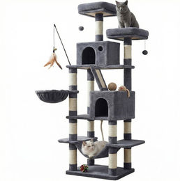 JOYFURNOS Kratzbaum Katzenturm Rauchgrau 168 cm mit Katzenwohnung und Hängematte – Bild 1 von 1