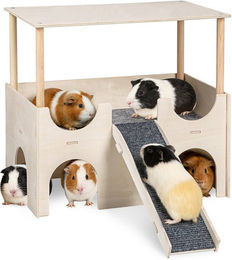 JOYOLEDER Kleintierhäuschen aus Holz mit Rampe für Meerschweinchen Kaninchen und Zwerghamster – Bild 1 von 4