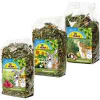 Produktbild von JR Farm Futterpaket Wald- und Wiesengeheimnis Vegan für Kaninchen mit Heu Gras und getrockneten Kräutern 2 x 3-teilig