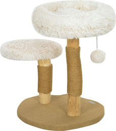 JTI Katzenkratzbaum aus Birnbaumholz mit Spielball und Betten in Weiß 61,5 cm hoch für Katzen bis 5 kg – Bild 1 von 1