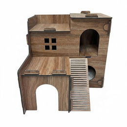 Jungengel Hamsterhaus aus Holz für Hamster und Mäuse mit 2 Stockwerken und Rampen Braun 23x21,5x21 cm – Bild 1 von 13