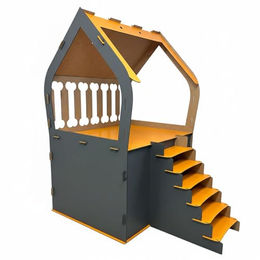 Jungengel Hundehütte 3XL für kleine Hunde mit Treppe und Balkon aus MDF in Anthrazit und Orange – Bild 1 von 8
