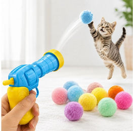 Jungengel Interaktives Katzenspielzeug Ballwerfer mit 20 weichen Pomponbällen aus Kunststoff für alle Altersstufen – Bild 1 von 2