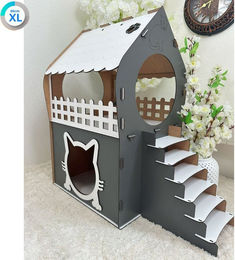 Jungengel Katzenhaus XL Katzenliege aus Holz mit 2 Etagen und Treppe für Katzen bis 5kg in Anthrazit-Weiß – Bild 1 von 11