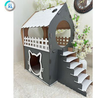 Produktbild von Jungengel Katzenhaus XL Katzenliege aus Holz mit 2 Etagen und Treppe für Katzen bis 5kg in Anthrazit-Weiß