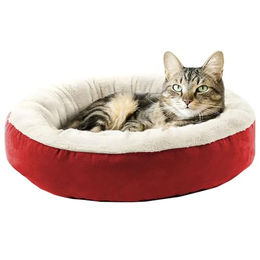 Jungengel Katzenkissen Katzenbett aus Plüsch in Rot und Grau 55cm extra soft – Bild 1 von 5