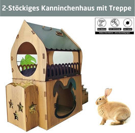 Jungengel Tierhaus XL aus Holz für Kaninchen und Meerschweinchen inklusive Futterstation 65x70x30 cm – Bild 1 von 5