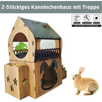Produktbild von Jungengel Tierhaus XL aus Holz für Kaninchen und Meerschweinchen inklusive Futterstation 65x70x30 cm