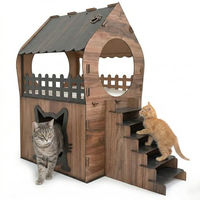 Produktbild von Jungengel XL Katzenhaus Indoor aus Holz mit 2 Etagen und Treppe für 2 Katzen in Anthrazit Braun und Grau