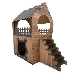 Jungengel Zweistöckiges Katzenhaus aus Holz in Braun XL – Bild 1 von 7