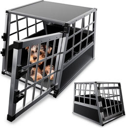 Juskys Aluminium Hundetransportbox M für Welpen und kleine Hunde mit verschließbarer Gittertür – Bild 1 von 13